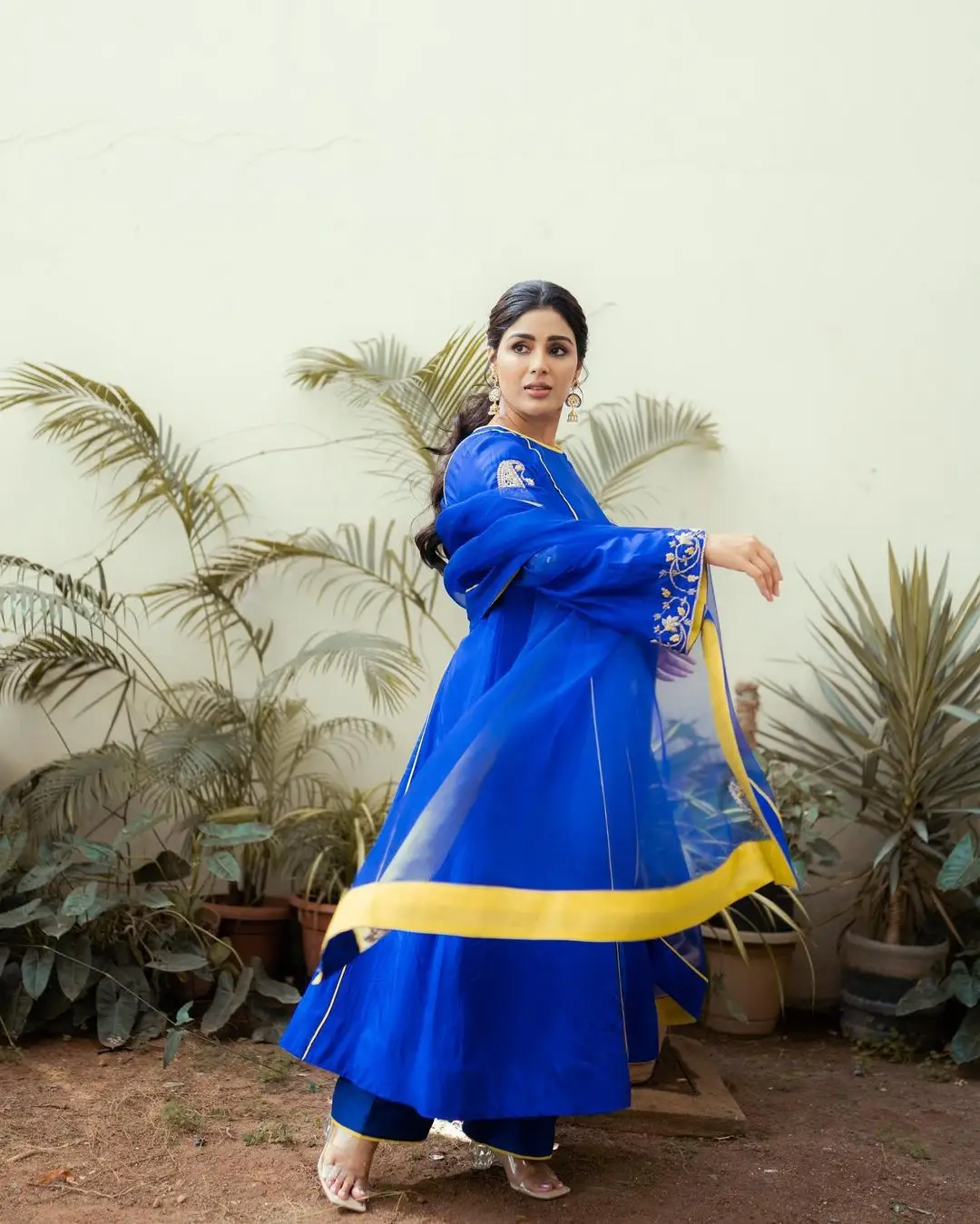 Samyuktha Menon Wearing Beautiful Earring Blue Gown